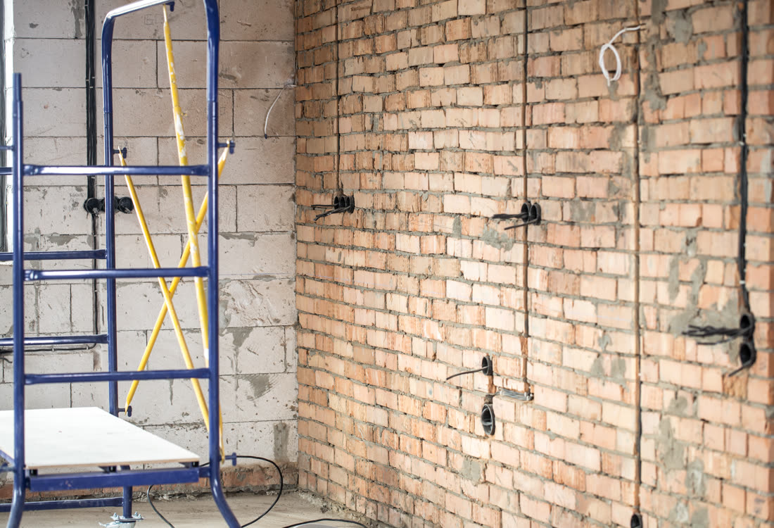 A property mid-renovation with services exposed