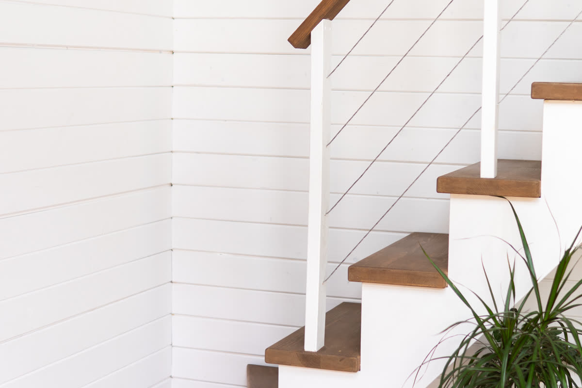 Wooden stair treads matched to the floor below