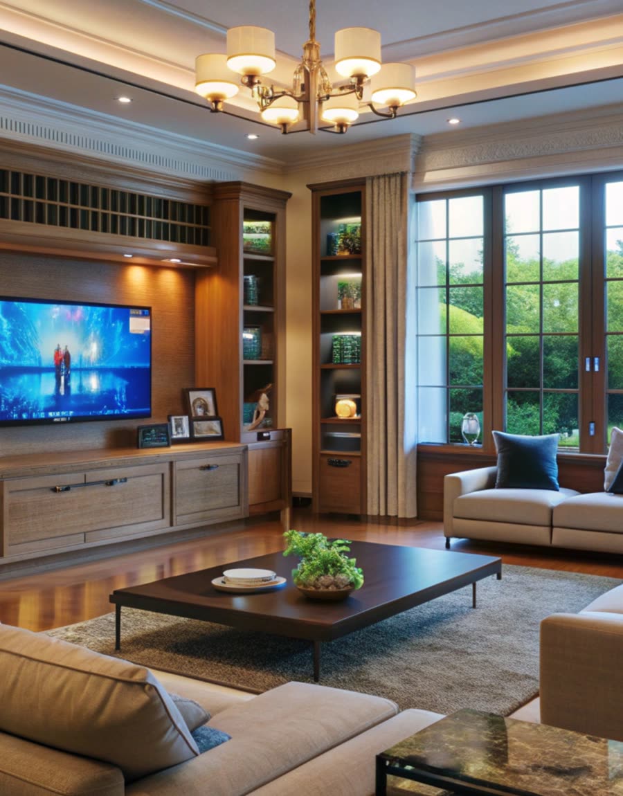 A finished open living space with large windows
