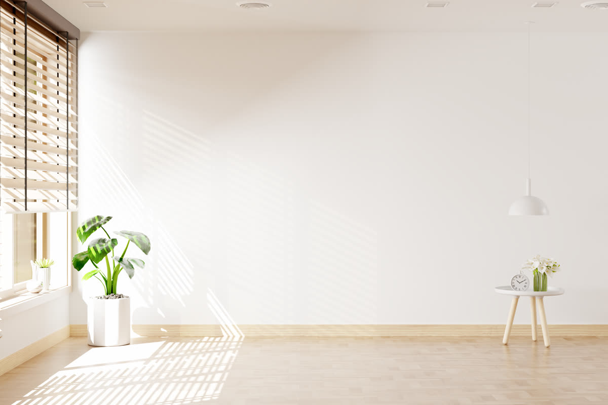 A living room finished in a warm off-white
