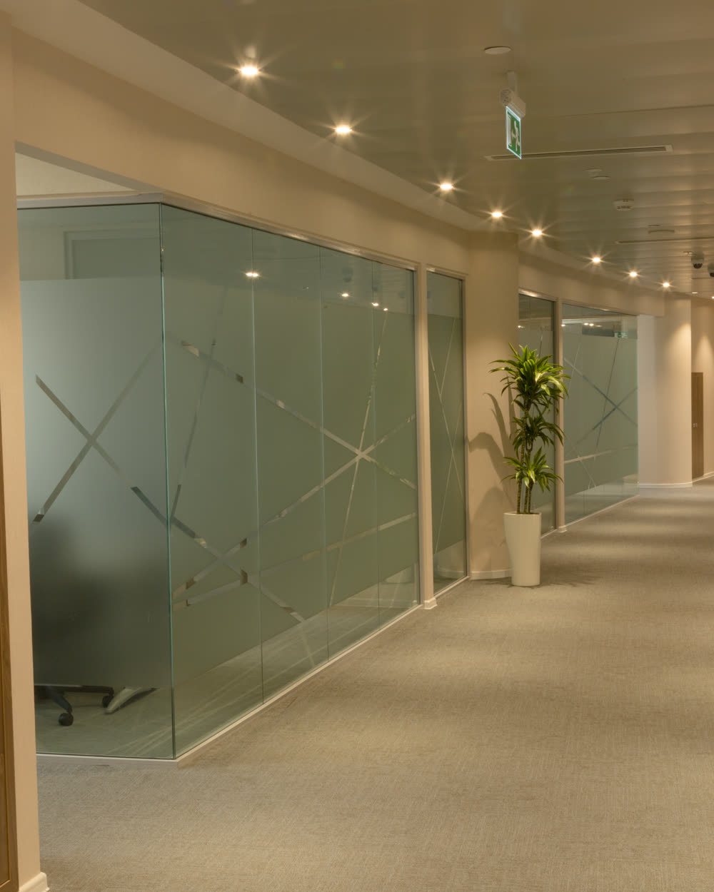 A repainted commercial corridor in a neutral tone